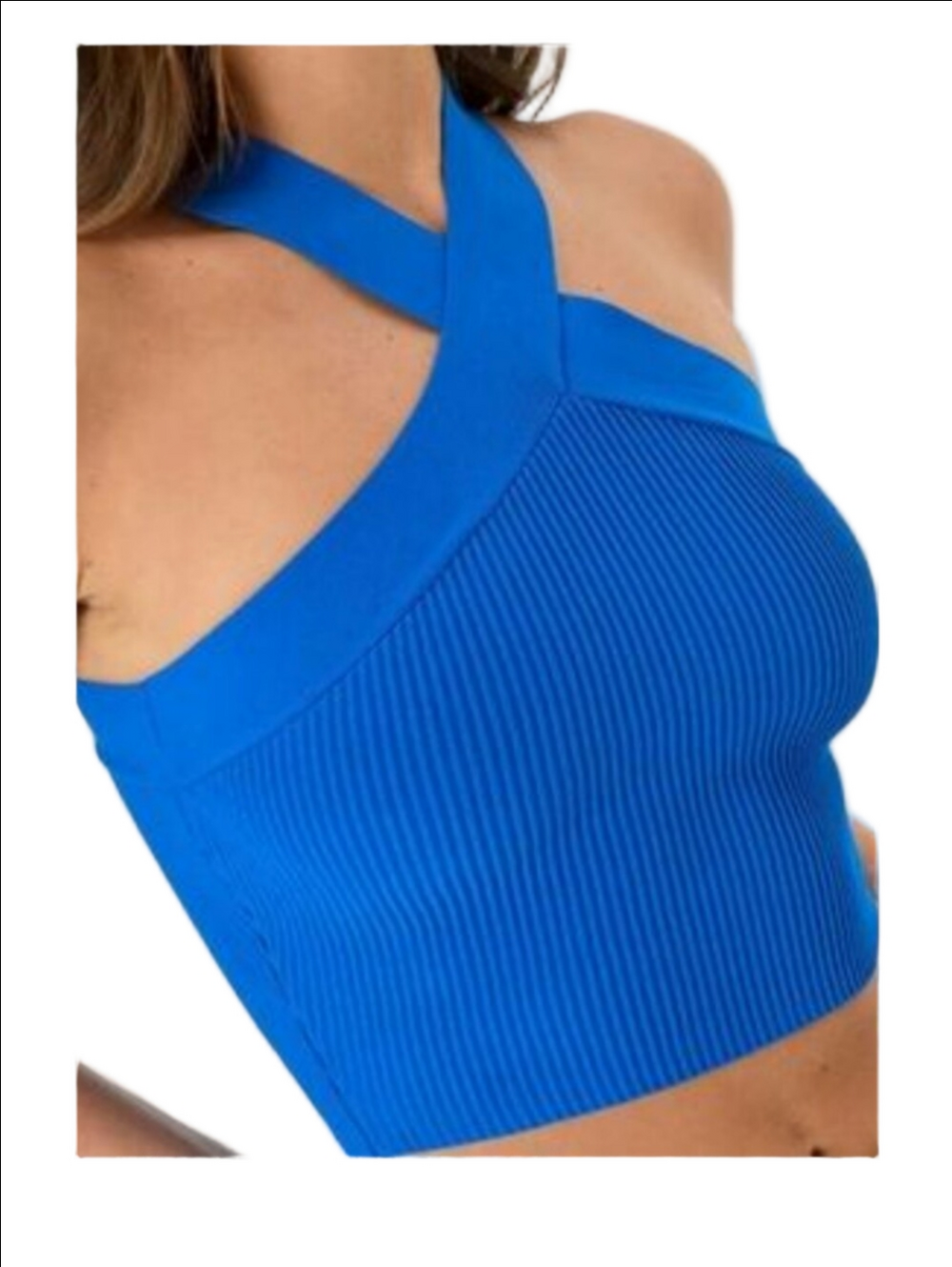 ARITZIA BABATON Criss-Cross Sculpt Knit Cobalt Blue Cropped Tank